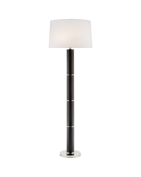 Upper Fifth Floor Lamp in Black Faux Croc and Polished Nickel with Silk Shade