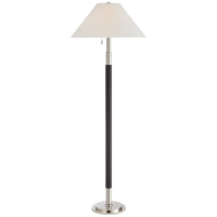 Garner Floor Lamp in Polished Nickel and Chocolate Leather with Percale Shade
