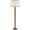 Riley Large Floor Lamp in Natural Brass and Saddle Leather with Leather Trimmed Linen Shade