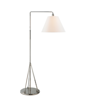 Brompton Swing Arm Floor Lamp in Polished Nickel with Linen Shade
