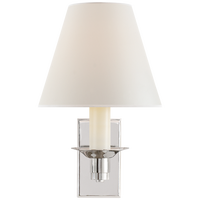 Evans Library Sconce in Polished Nickel with Percale Shade