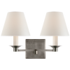 Evans Double Arm Sconce in Antique Nickel with Percale Shade