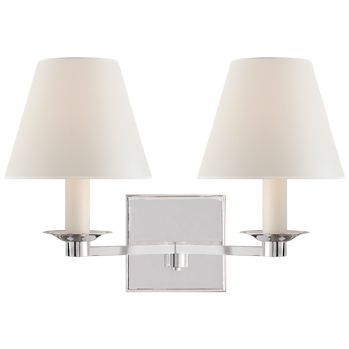 Evans Double Arm Sconce in Polished Nickel with Percale Shade