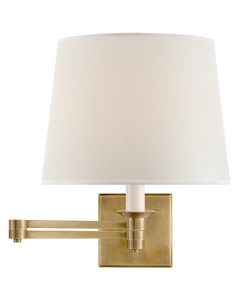 Evans Swing Arm Sconce in Natural Brass with Percale Shade