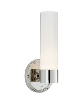 Jones Small Single Sconce in Polished Nickel with White Glass