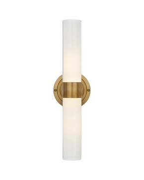 Jones Medium Double Sconce in Natural Brass with White Glass