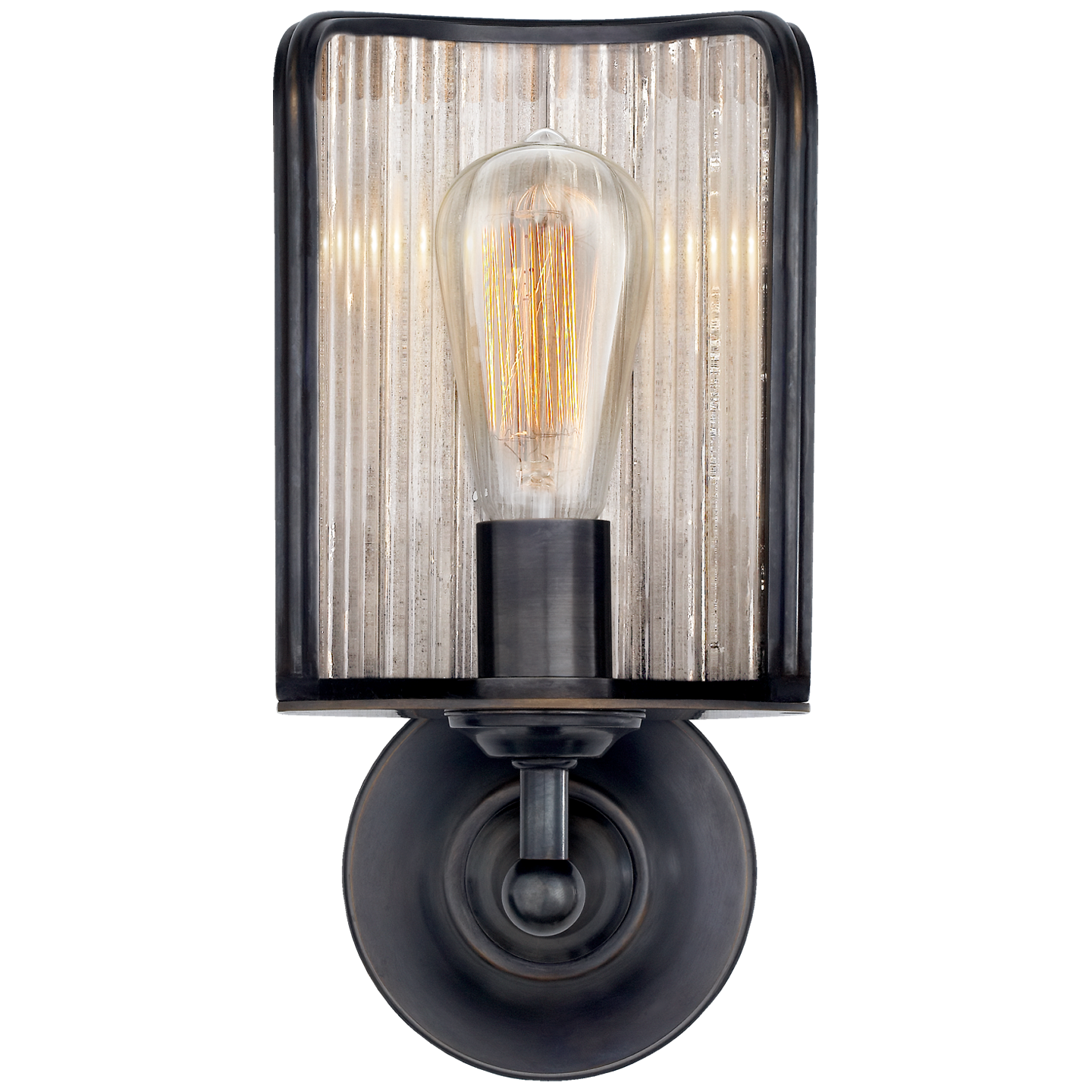 Rivington Shield Sconce in Bronze with Antiqued Ribbed Mirror