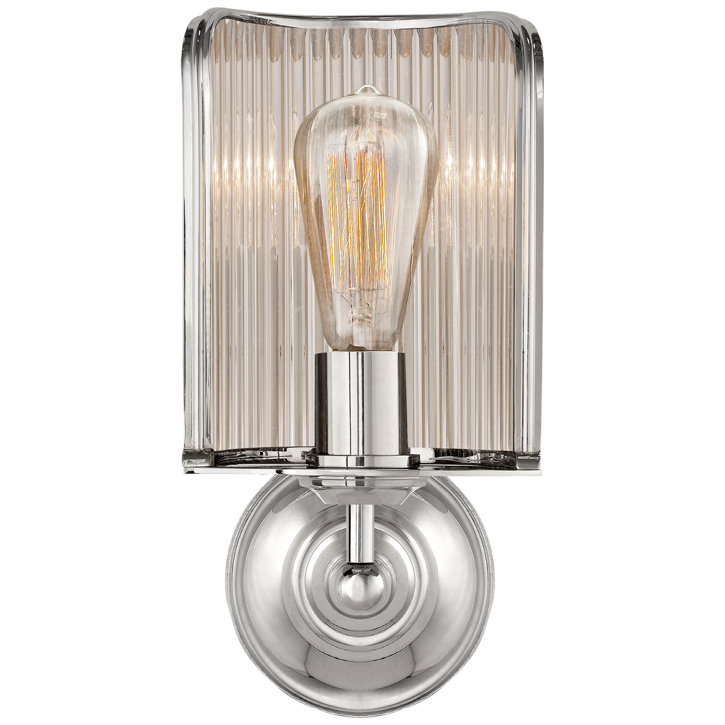 Rivington Shield Sconce in Polished Nickel with Ribbed Mirror