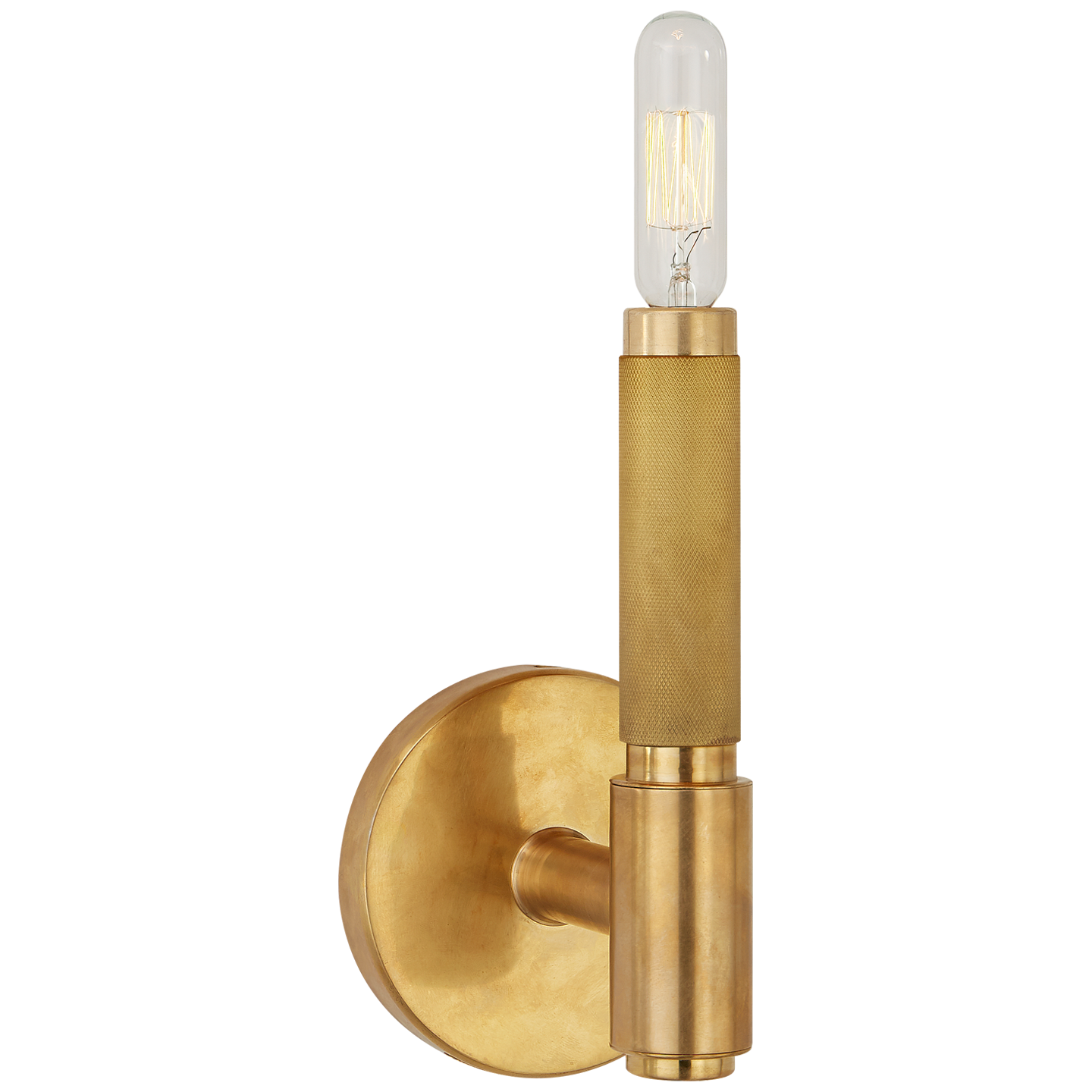 Barrett Small Single Knurled Sconce in Natural Brass