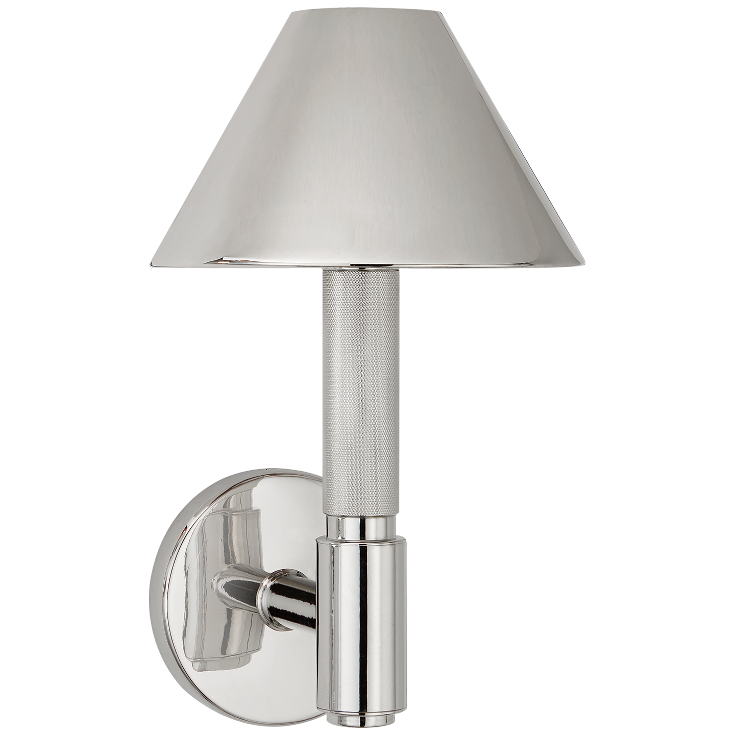 Barrett Small Single Knurled Sconce in Polished Nickel with Polished Nickel Shades