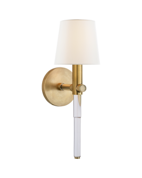 Sable Tail Sconce in Crystal and Natural Brass with Linen Shade