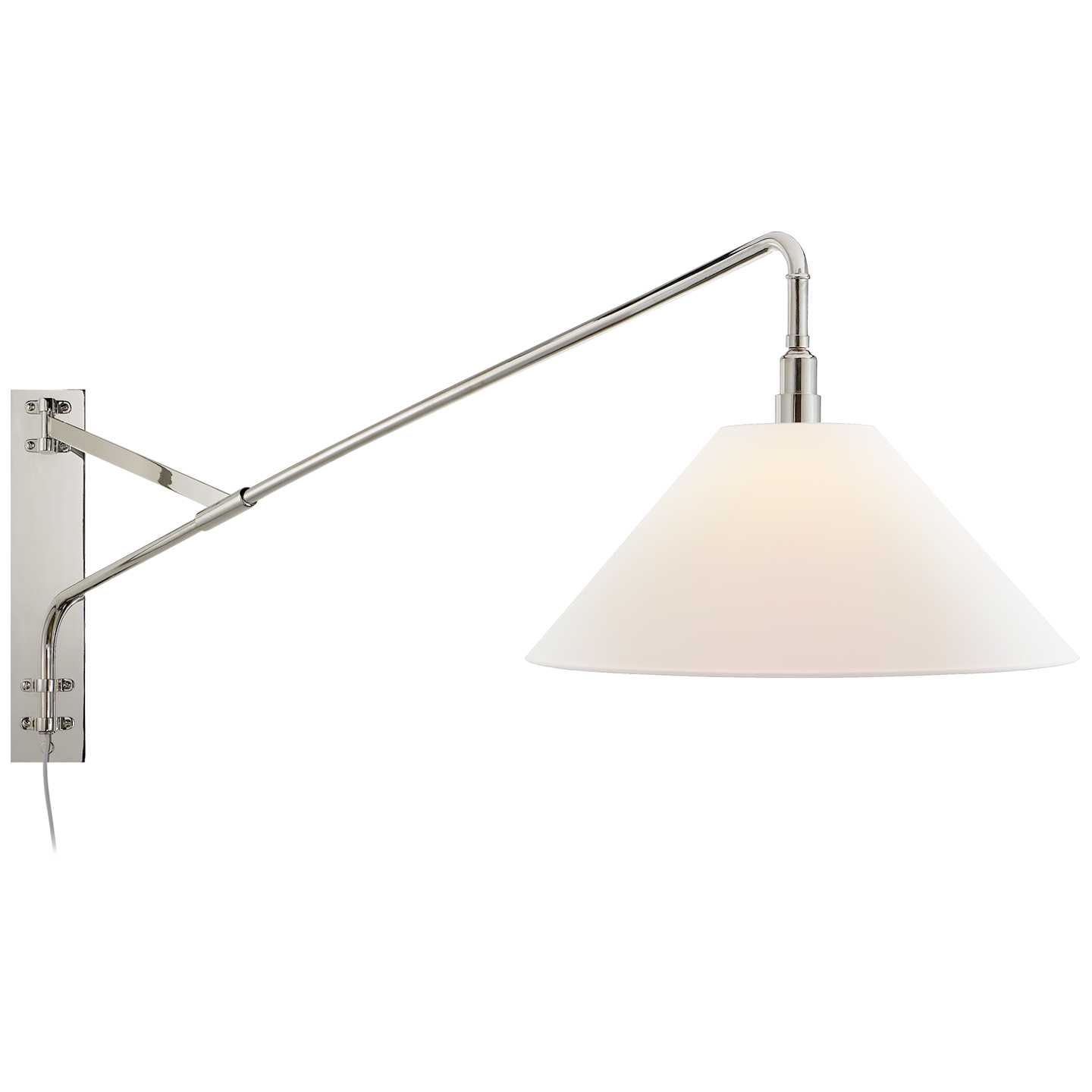Brompton Large Extension Swing Arm Sconce in Polished Nickel with Linen Shade