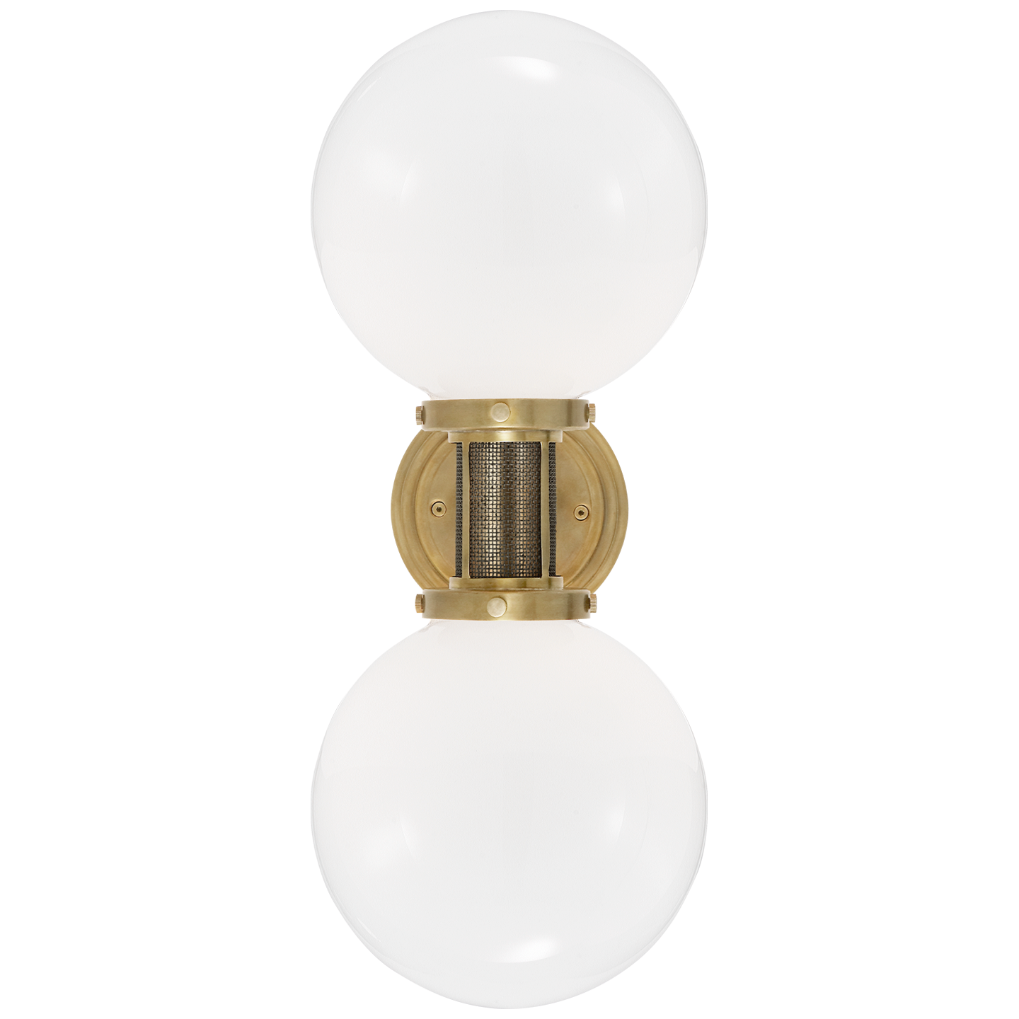 McCarren Double Sconce in Natural Brass with White Glass