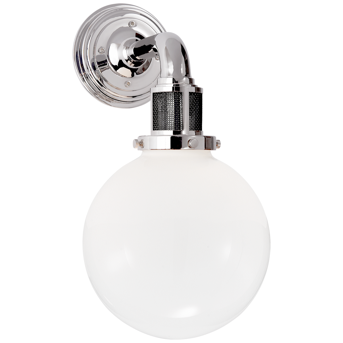 McCarren Single Sconce in Polished Nickel with White Glass