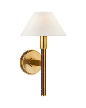 Radford Small Sconce in Natural Brass and Natural Rift Oak with Linen Shade