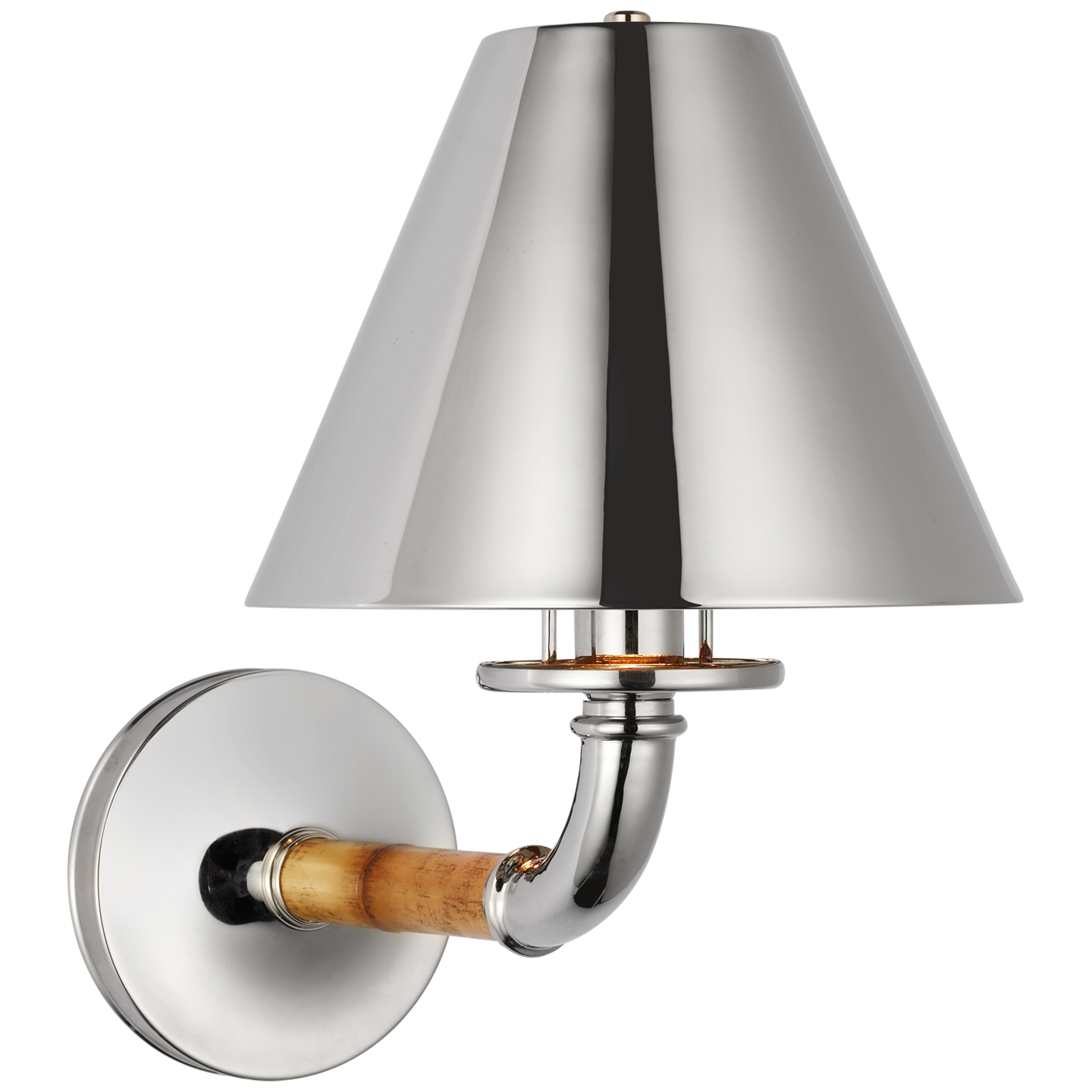 Dalfern Medium Single Sconce in Waxed Bamboo and Polished Nickel with Polished Nickel Shade
