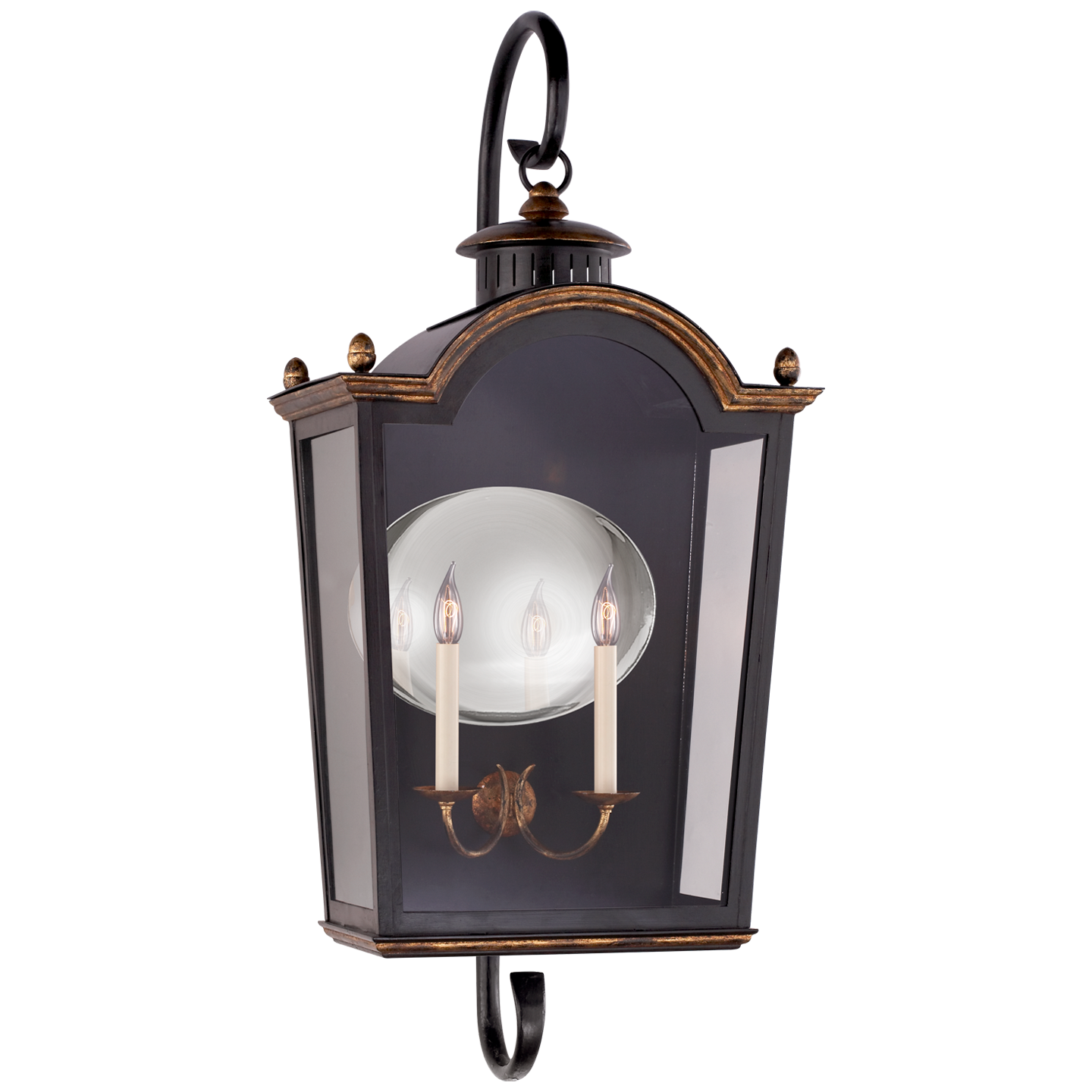 Brinkley Large Bracketed Lantern in Old Black Tole with Clear Glass