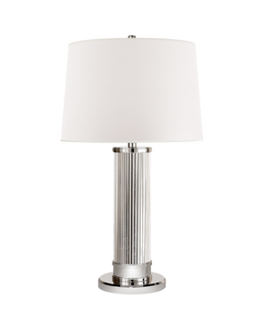 Allen Table Lamp in Polished Nickel and Glass Rods with White Paper Shade