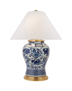 Foo Dog Medium Table Lamp in Blue and White Porcelain with Silk Shade
