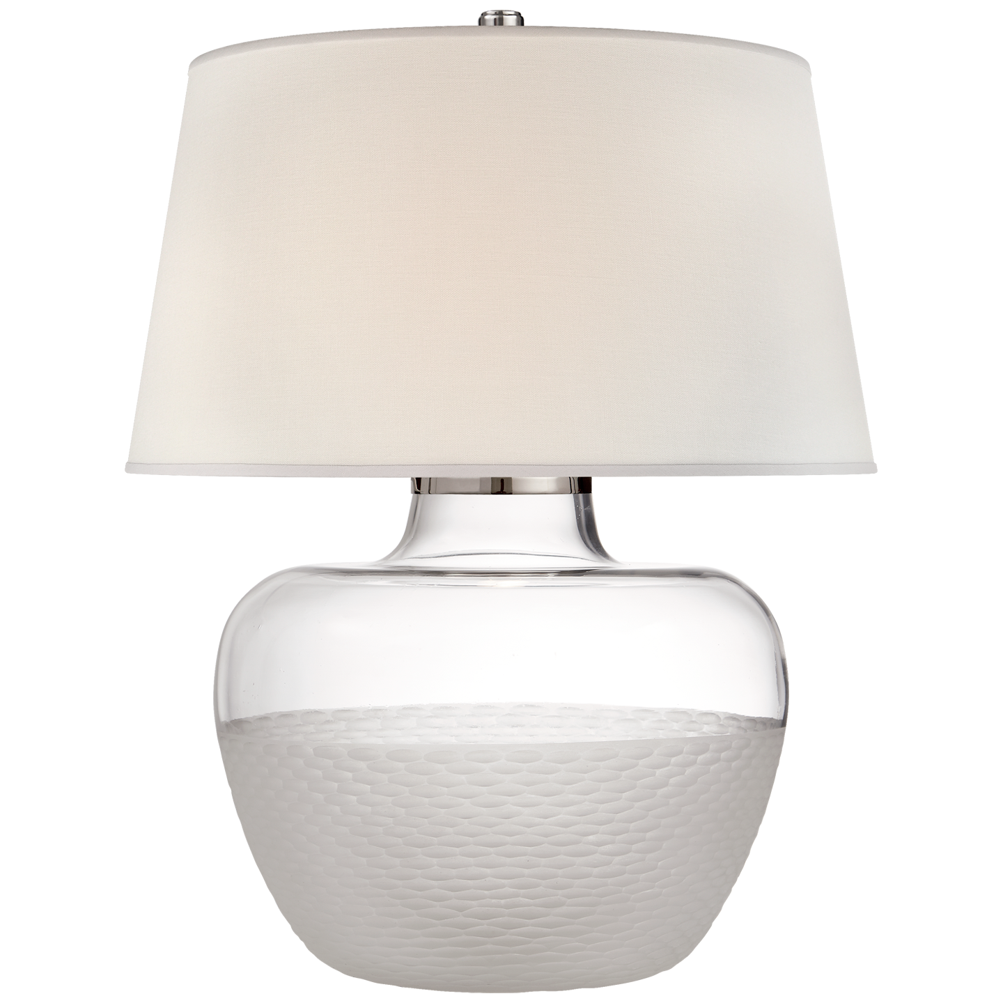 Cagan Small Table Lamp in Clear Carved Glass with Percale Shade