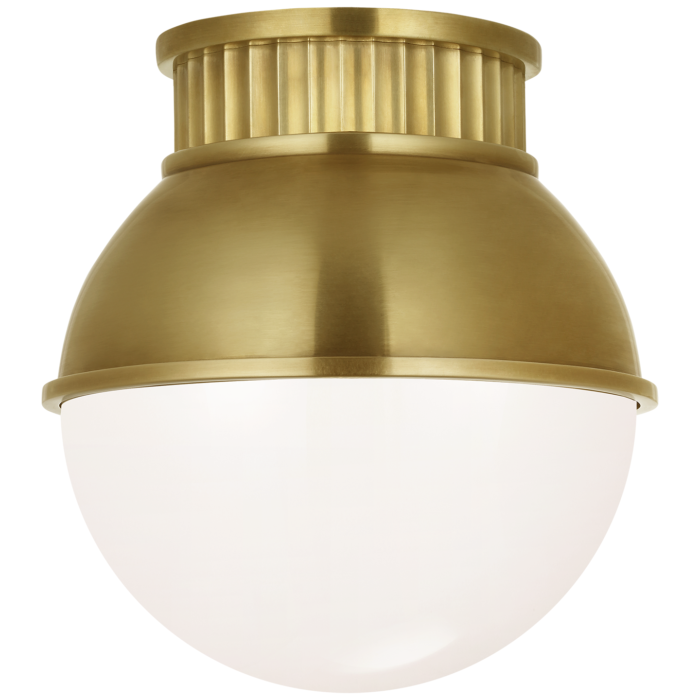 Cavill 8" Flush Mount in Natural Brass with Natural Brass Hood and White Glass