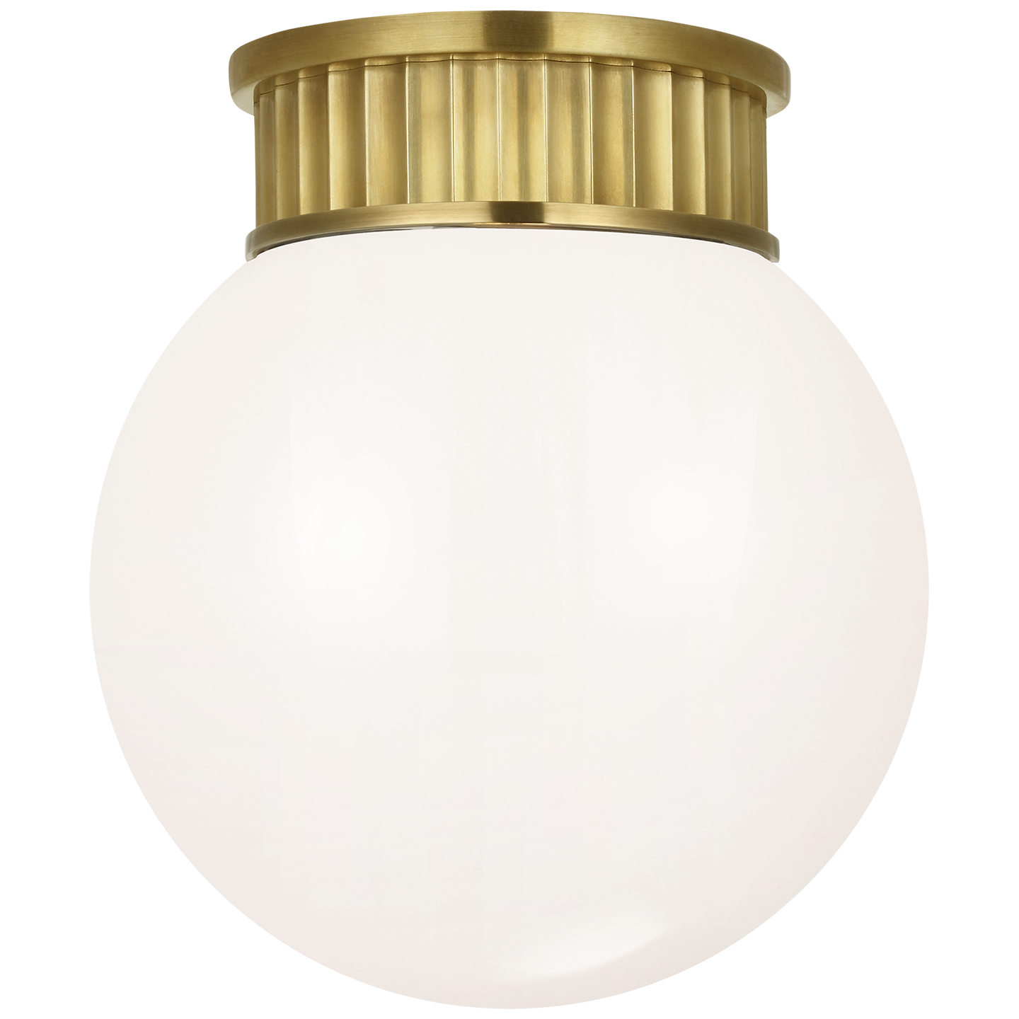 Cavill 8" Flush Mount in Natural Brass with White Glass