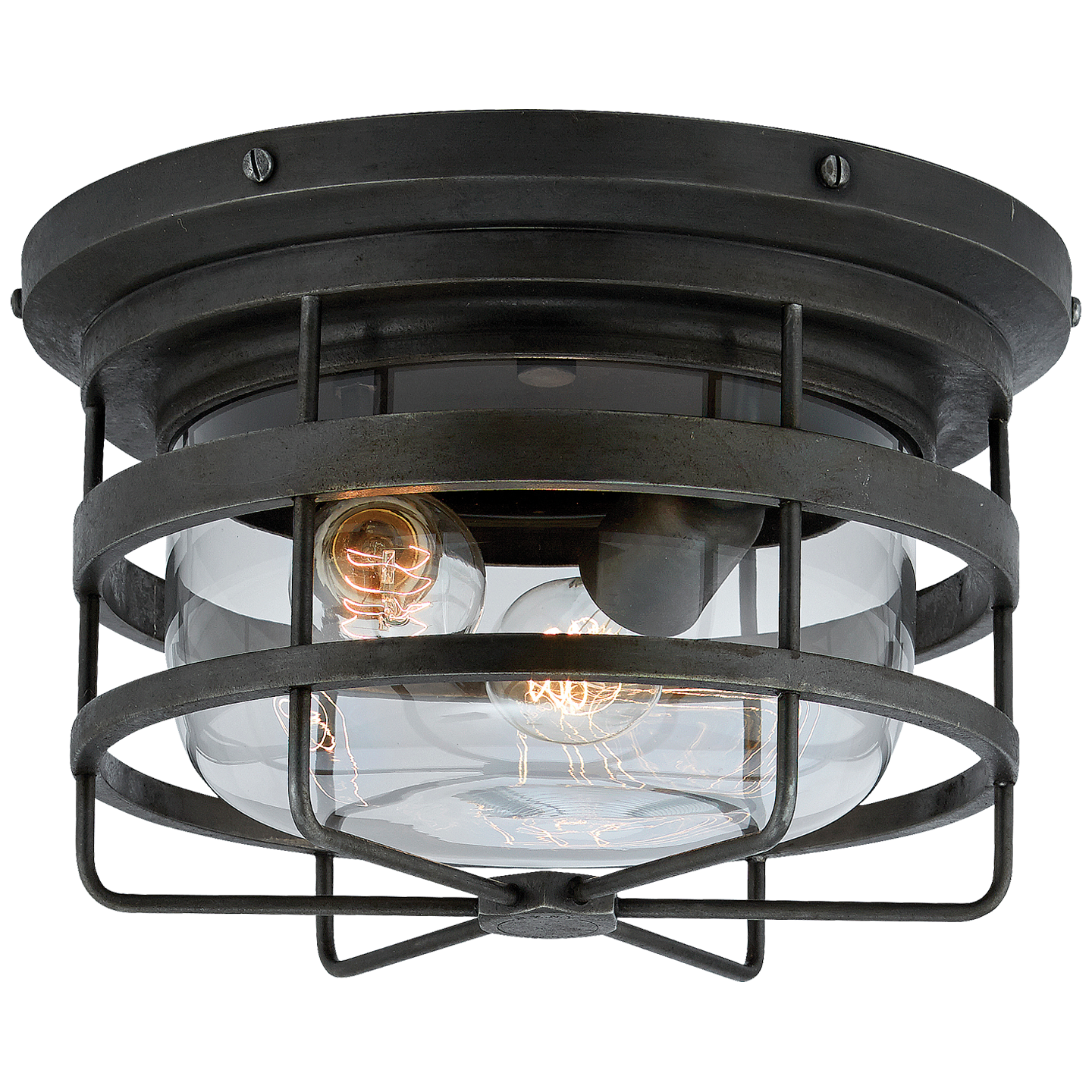 Crosby Flush Mount in Aged Iron with Clear Glass