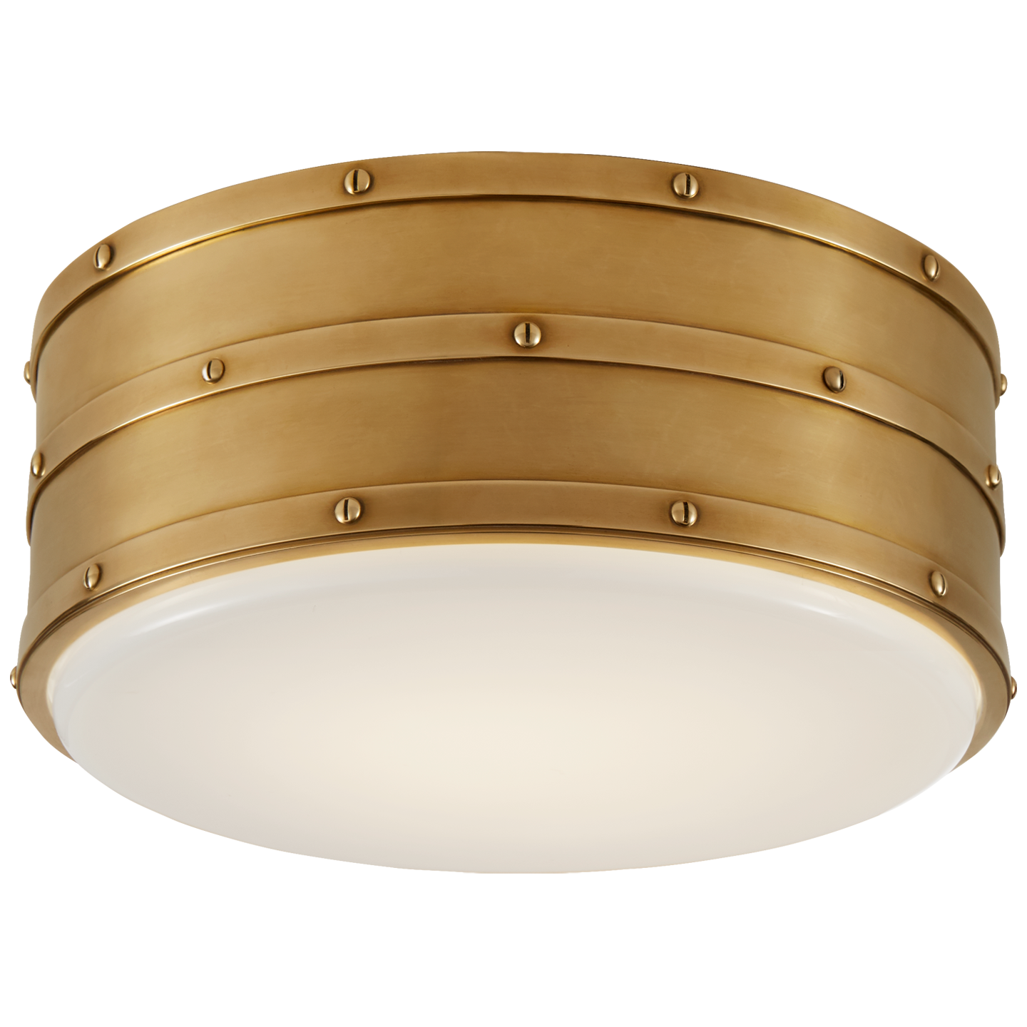 Bleeker Flush Mount in Natural Brass with White Glass