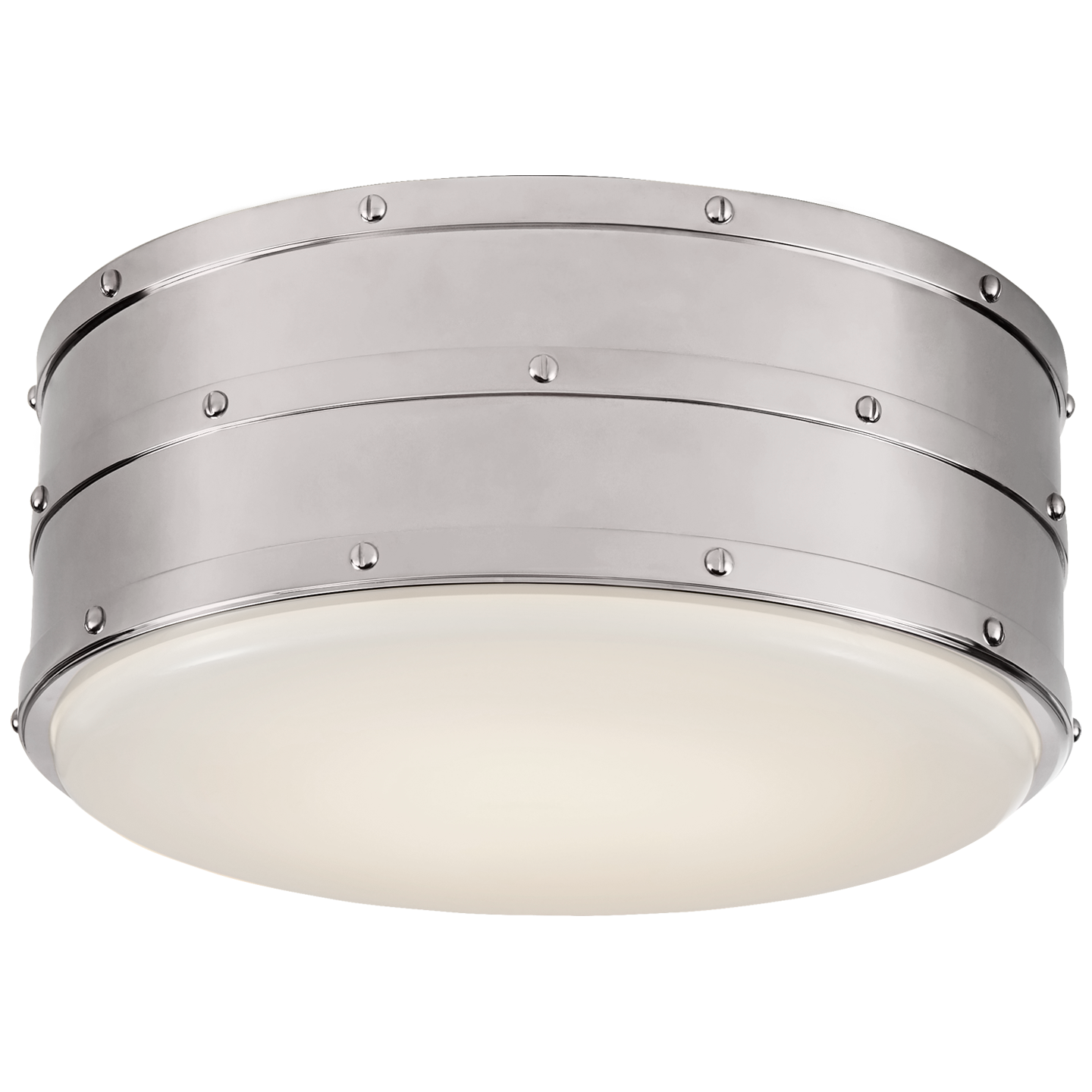 Bleeker Flush Mount in Polished Nickel with White Glass