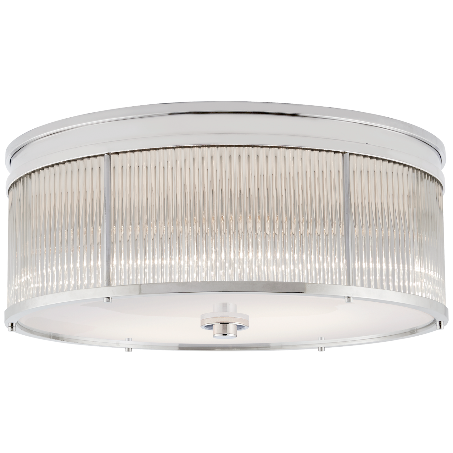 Allen Large Round Flush Mount in Polished Nickel and Glass Rods with White Glass
