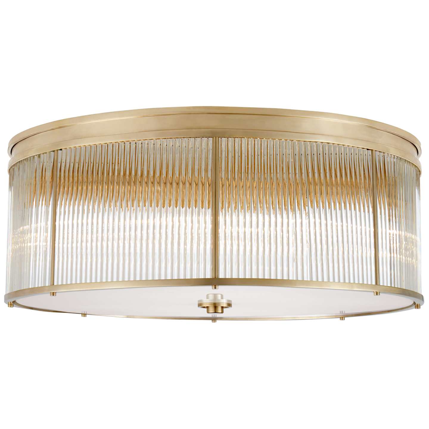 Allen Grande Flush Mount in Natural Brass and Glass Rods with White Glass