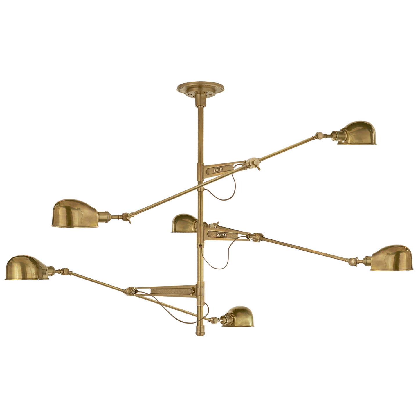 RL '67 Extra Large Triple Arm Chandelier in Natural Brass