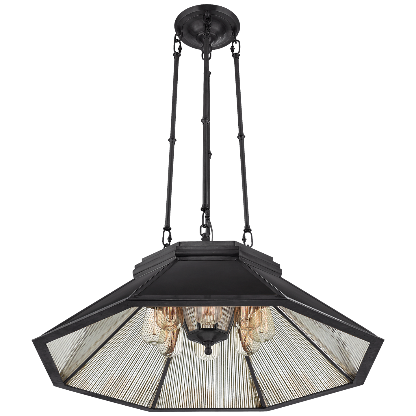 Rivington Medium Eight-Paneled Chandelier in Bronze with Antiqued Ribbed Mirror