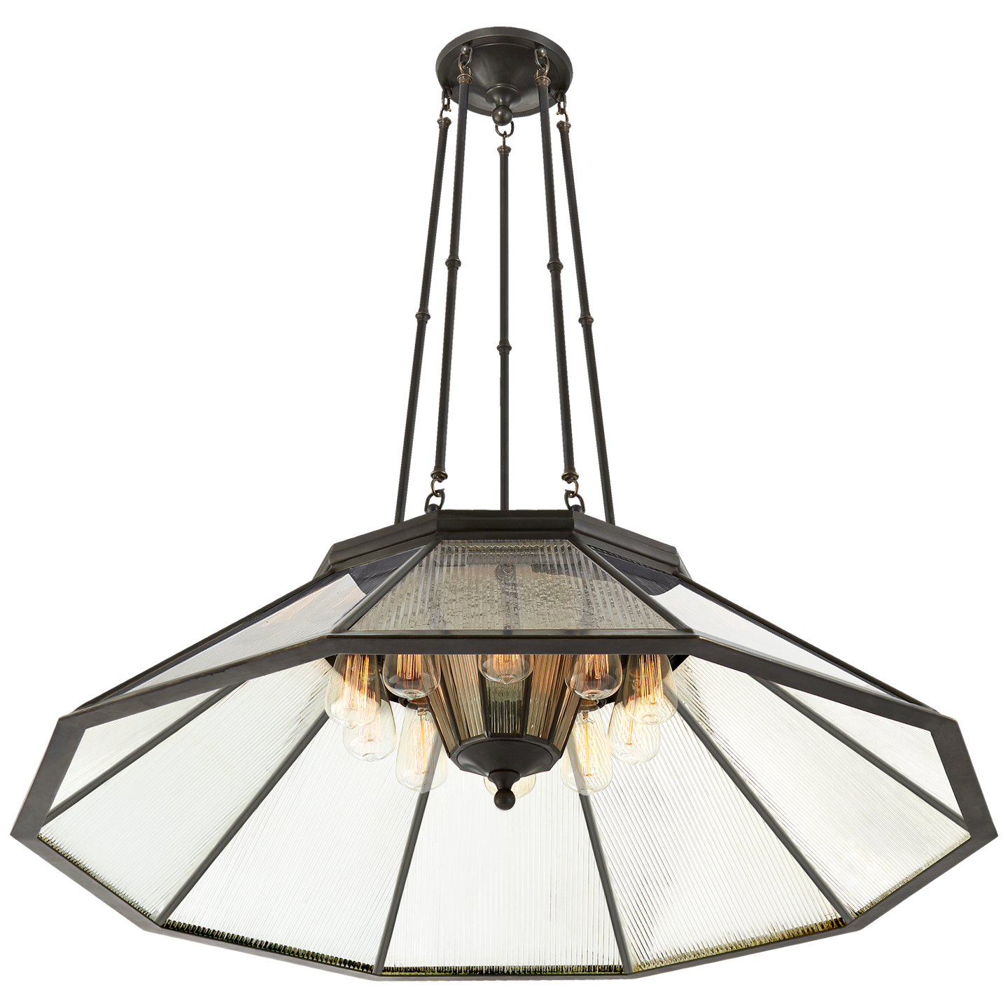 Rivington Large Ten-Paneled Chandelier in Bronze with Clear Glass