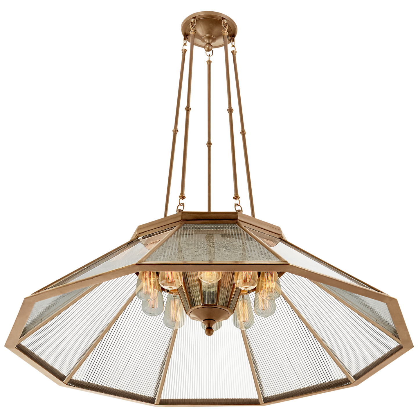 Rivington Large Ten-Paneled Chandelier in Natural Brass with Clear Glass