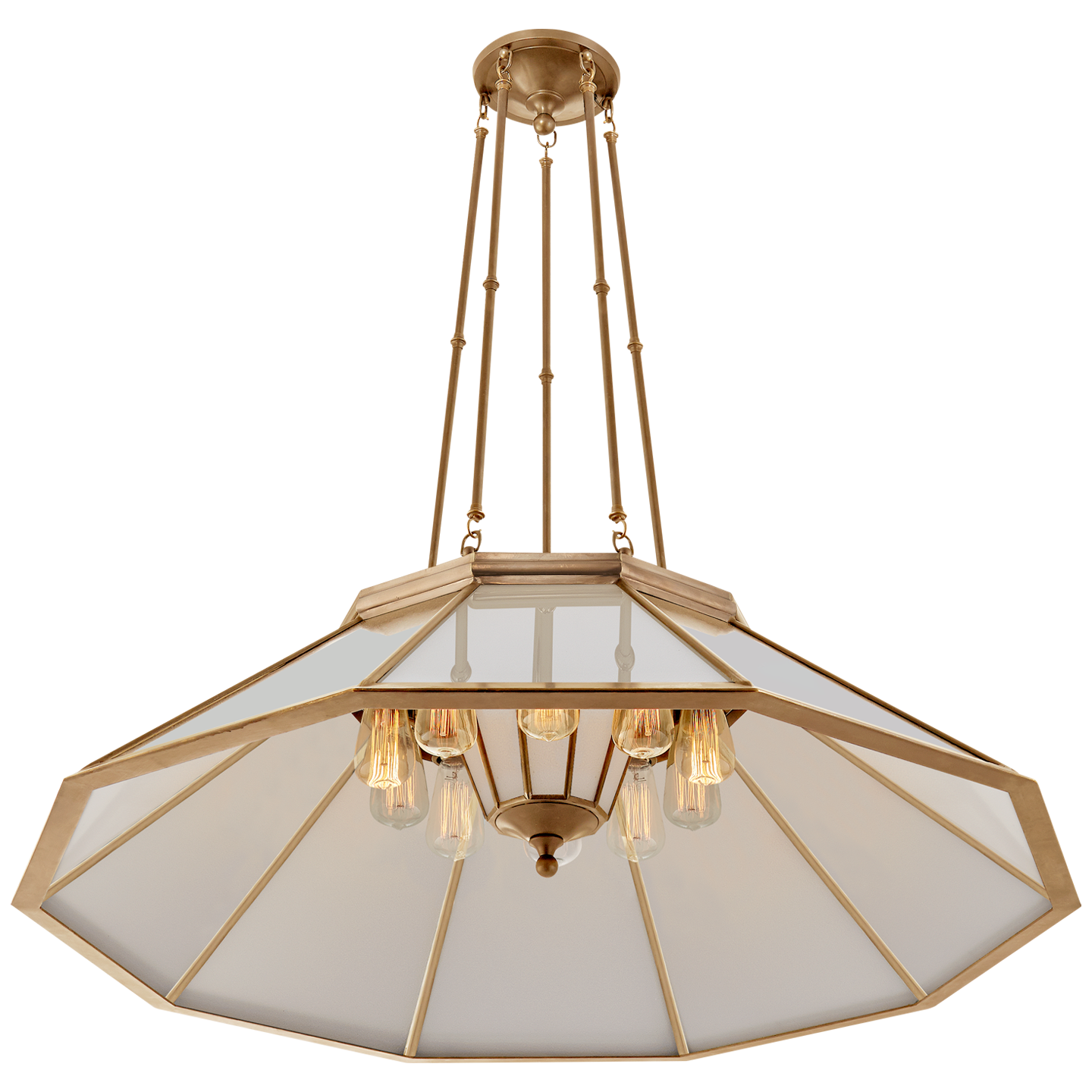 Rivington Large Ten-Paneled Chandelier in Natural Brass with White Glass