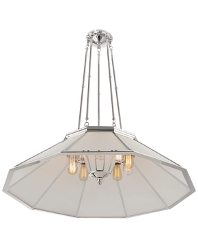 Rivington Large Ten-Paneled Chandelier in Polished Nickel with White Glass