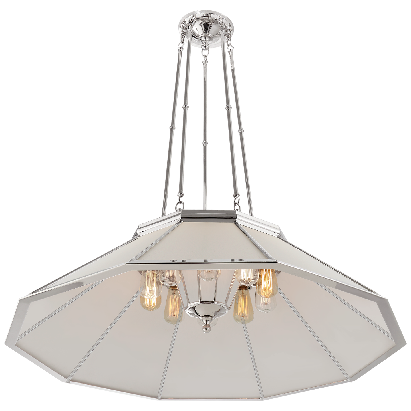 Rivington Large Ten-Paneled Chandelier in Polished Nickel with White Glass