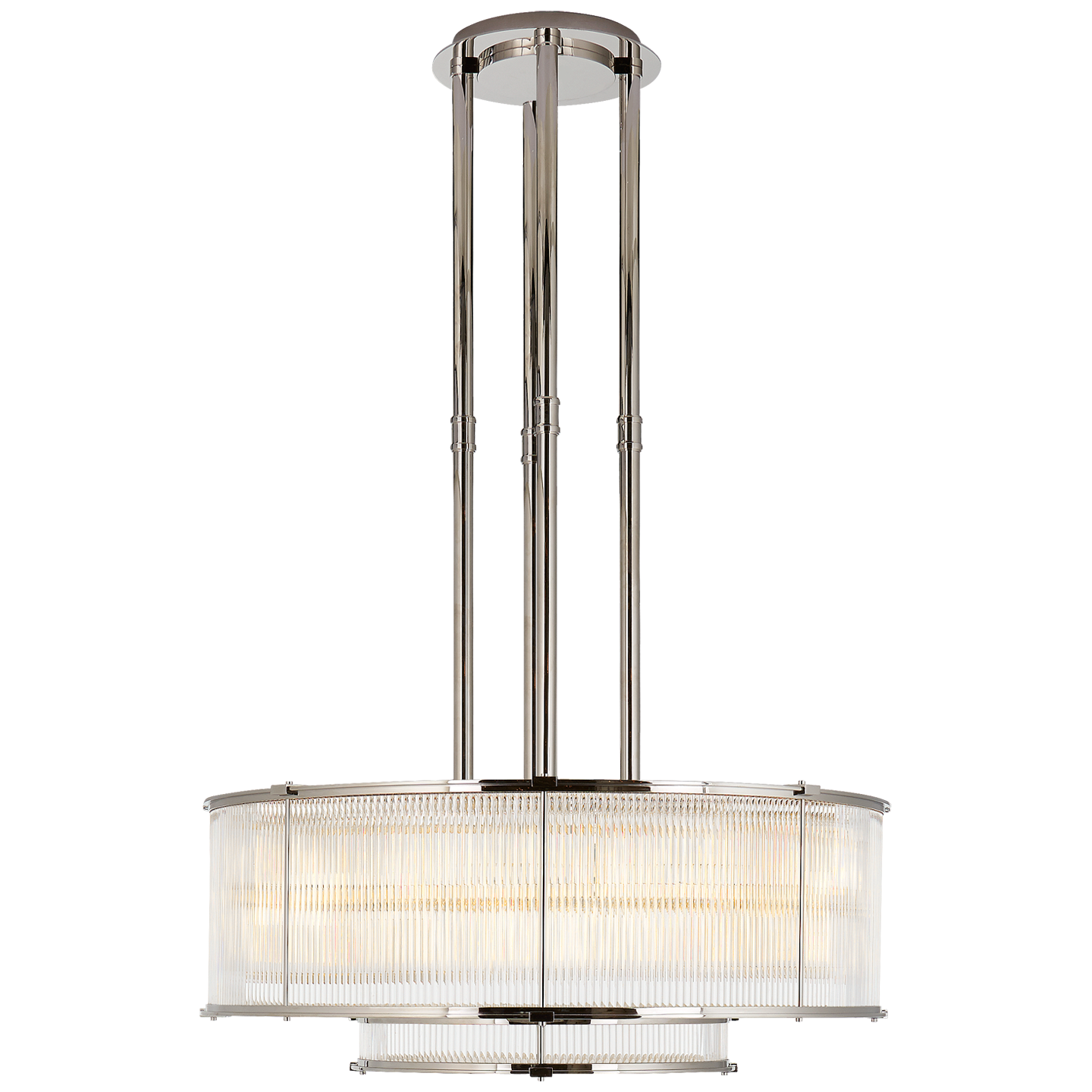 Allen Large Tiered Chandelier in Polished Nickel and Glass Rods