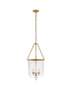 Cambridge Medium Smoke Bell Lantern in Natural Brass with Clear Glass