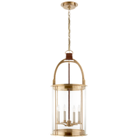 Westbury Lantern in Natural Brass and Saddle Leather