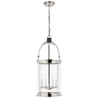 Westbury Lantern in Polished Nickel and Chocolate Leather