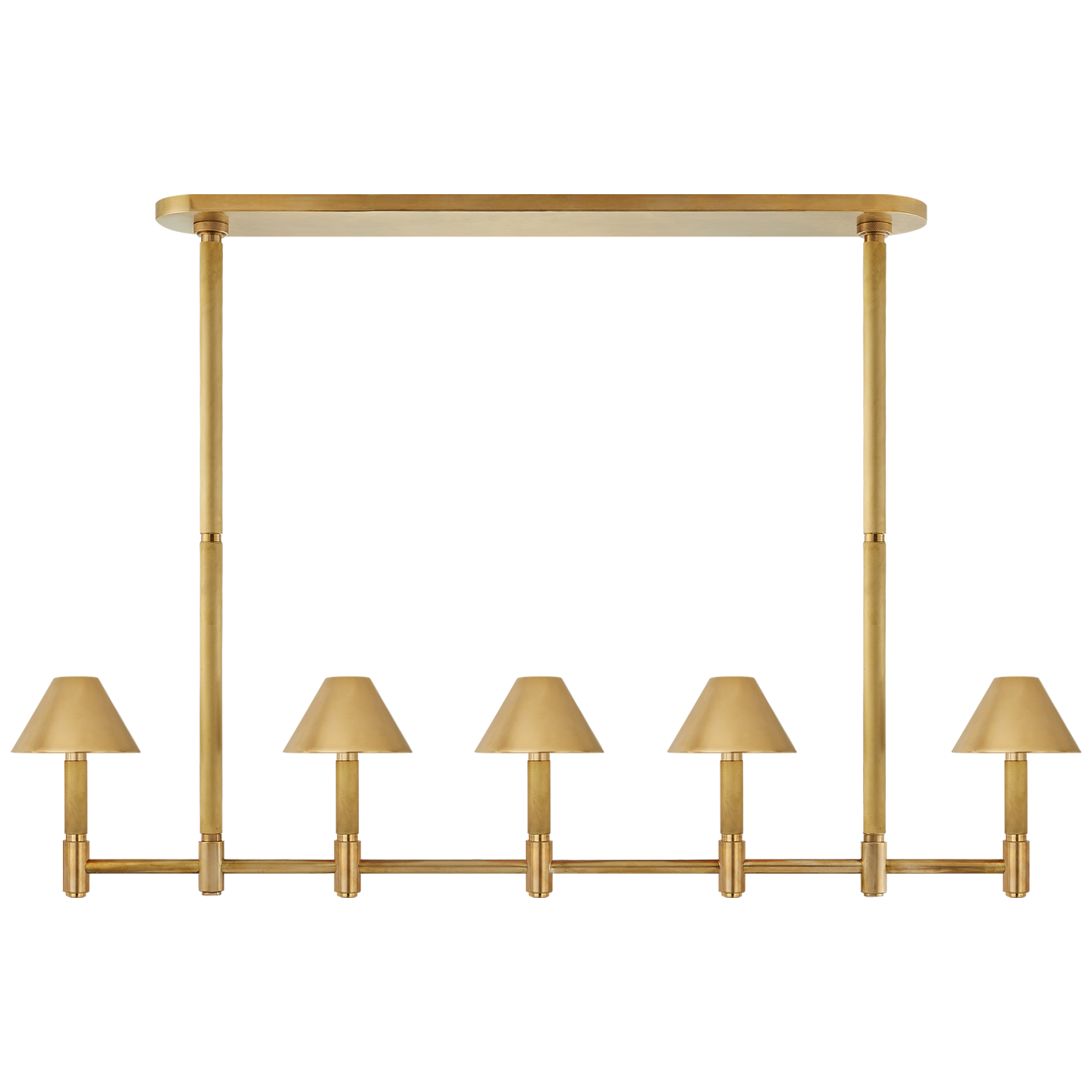 Barrett Large Knurled Linear Chandelier in Natural Brass with Natural Brass Shades
