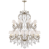 Adrianna Large Chandelier in Antique Silver Leaf and Crystal with Silk Shades
