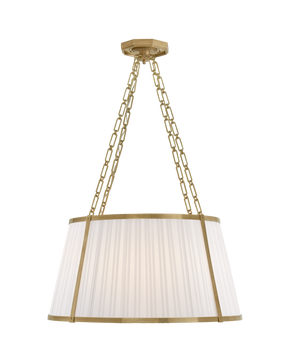Windsor Large Hanging Shade in Natural Brass with Boxpleat Silk Shade