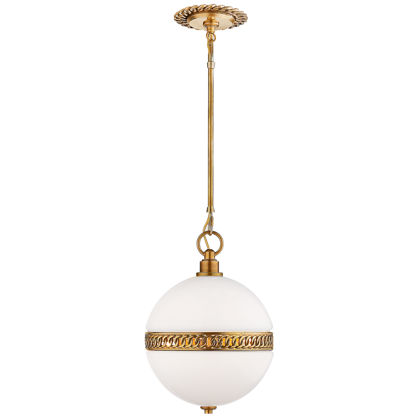 Hendricks Small Globe Pendant in Natural Brass with White Glass