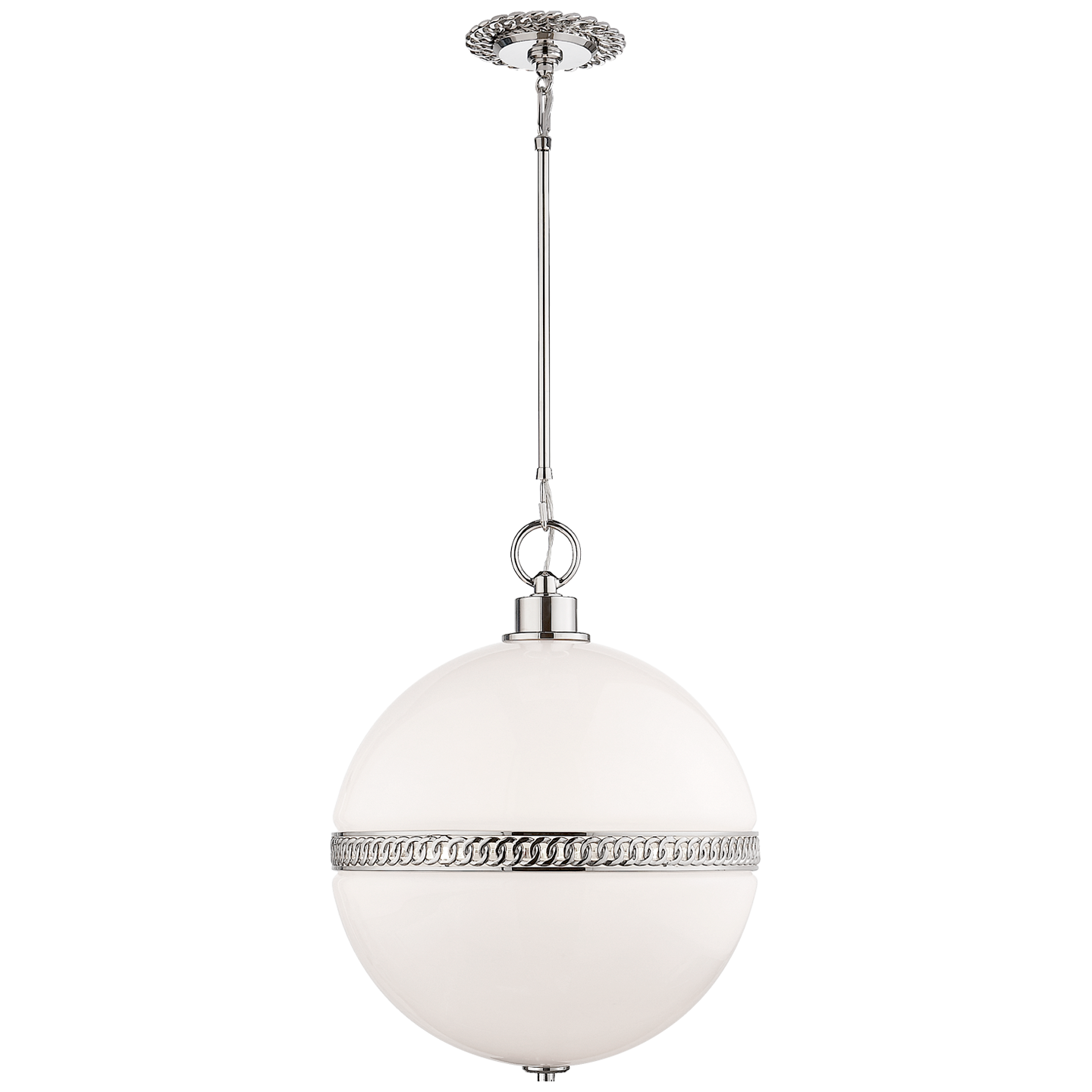 Hendricks Large Globe Pendant in Polished Nickel with White Glass