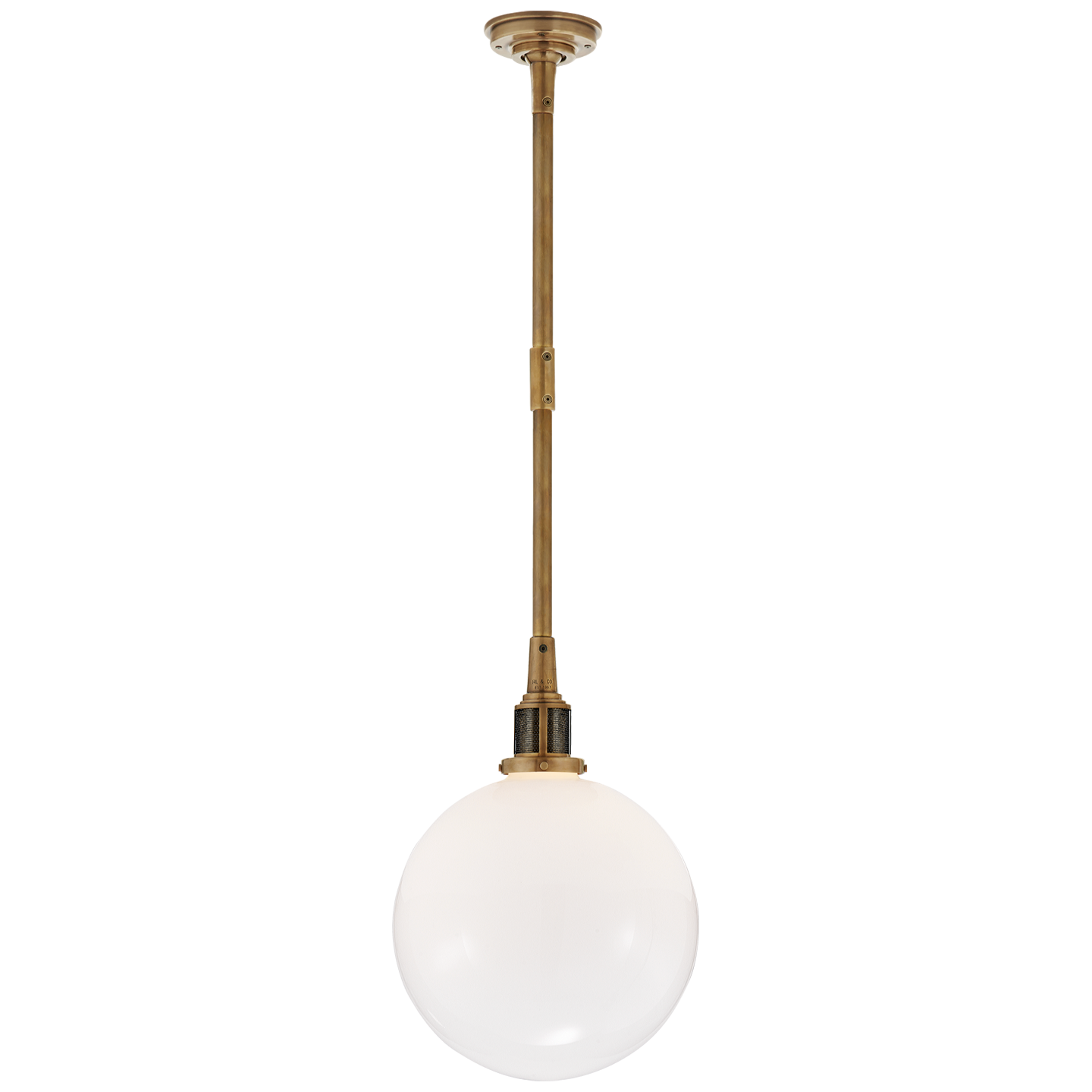 McCarren Small Globe Pendant in Natural Brass with White Glass