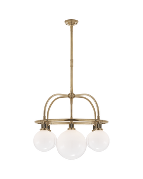 McCarren Single Tier Chandelier in Natural Brass with White Glass
