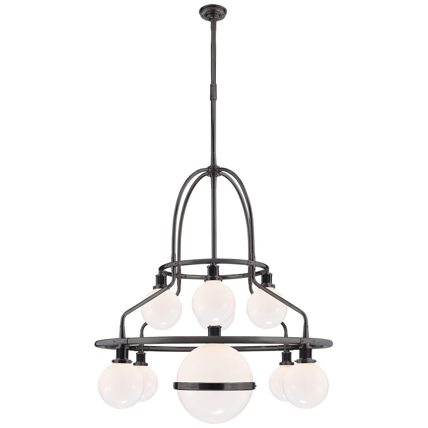 McCarren Double Tier Chandelier in Bronze with White Glass